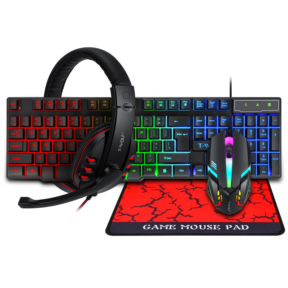 4-in-1 T-WOLF TF800 Gaming Kit Backlit Keyboard Mouse Headset Mouse Pad Bundle