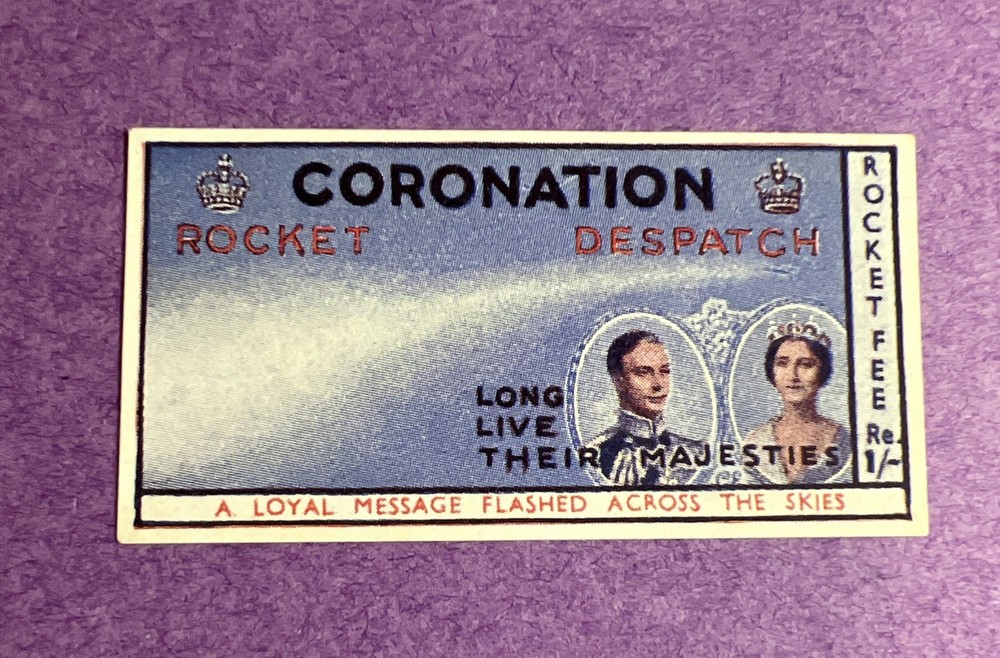 India Coronation Rocket Despatch - Blue. MNG. Toning On Back. 1/ Rocket Fee.