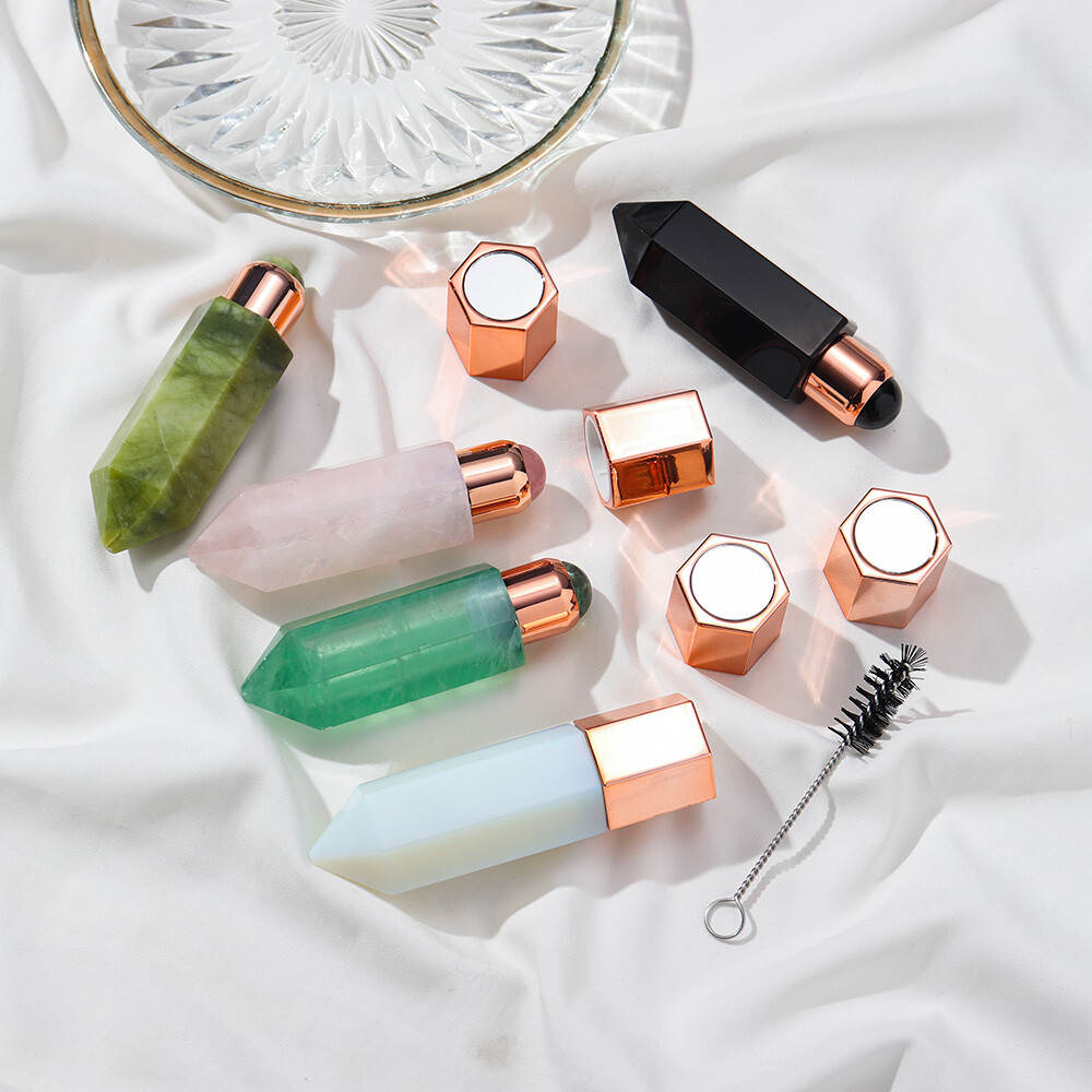 Natural Crystal Essential Oil Massage Roller Single Point Column Perfume Bottle