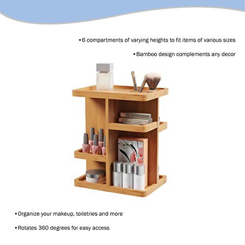 Rotating Eco-Friendly Compact Modern Bamboo Countertop Makeup Organizer