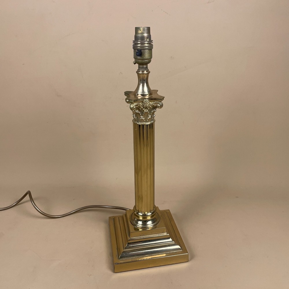 Brass Table Lamp Light Bedside Column Ornate Pillar Square Gold Antique Style
