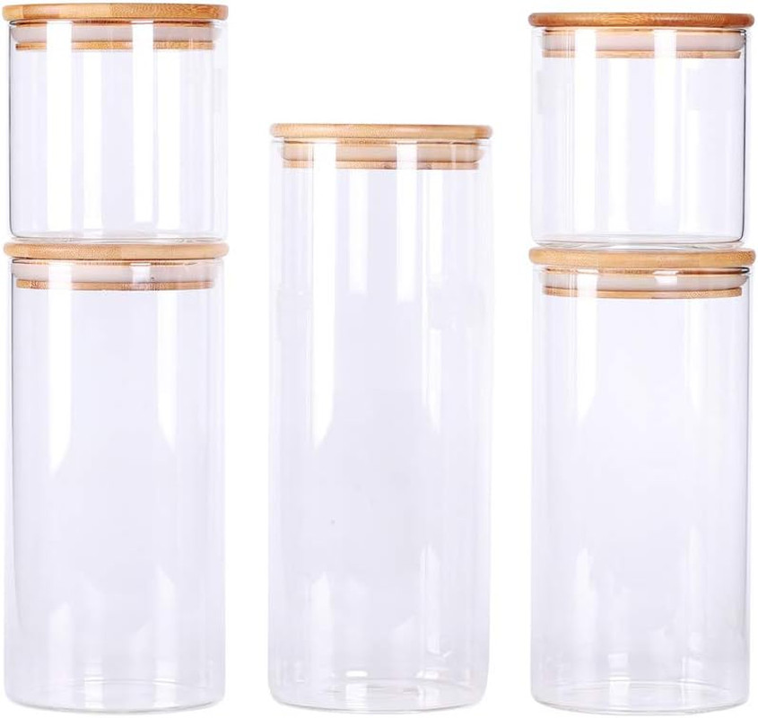 Stackable Kitchen Canisters Set, Pack of 5 Clear Glass Food Storage Jars Contain