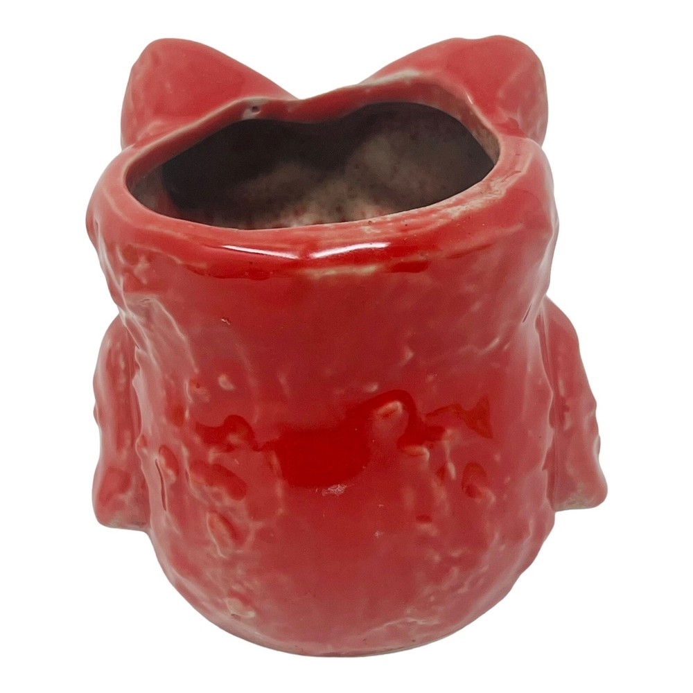Ceramic Owl Planter Votive Holder Red 3”
