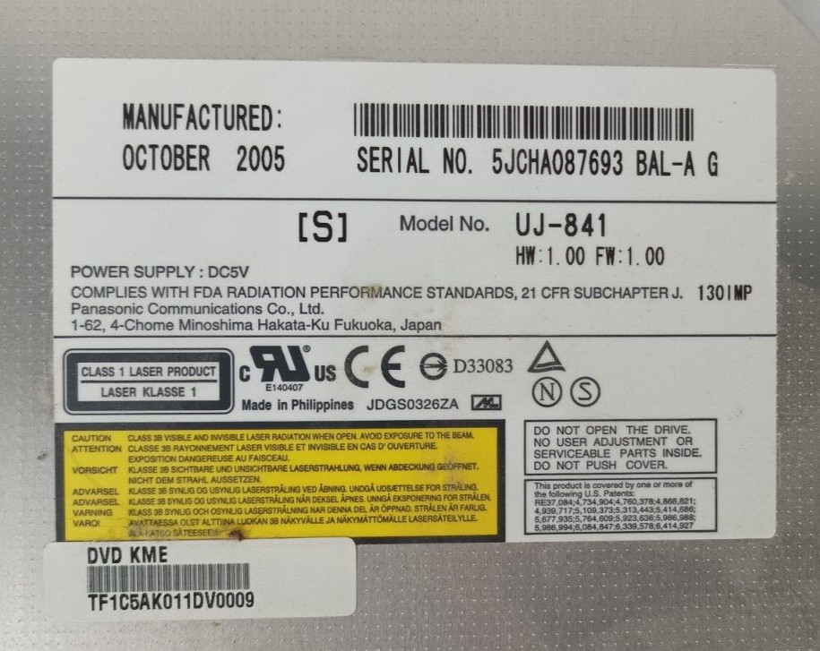 Asus A6000 Panasonic UJ-841 IDE Internal DVD CD Burner Player