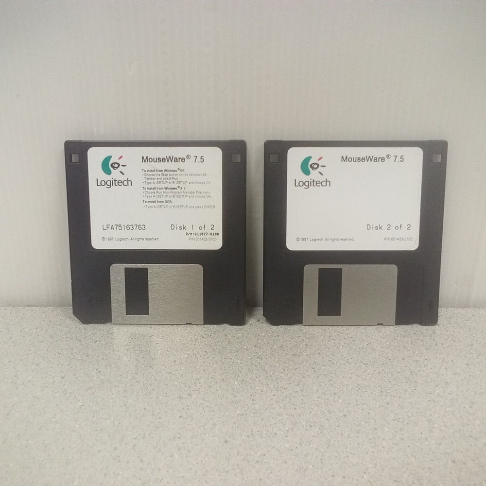 Logitech MouseWare 7.5 Floppy Disks, 3.5", Disk 1 & 2