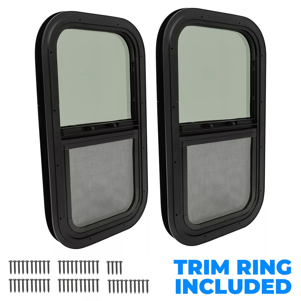 2 Pack 12 x 22 x1-1/2" Wall Vertical Sliding RV Window Cargo Trailer W/Trim Kit