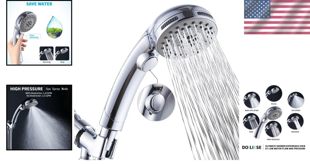 Chrome Shower Head with 6 Settings & Easy On/Off Switch Functionality