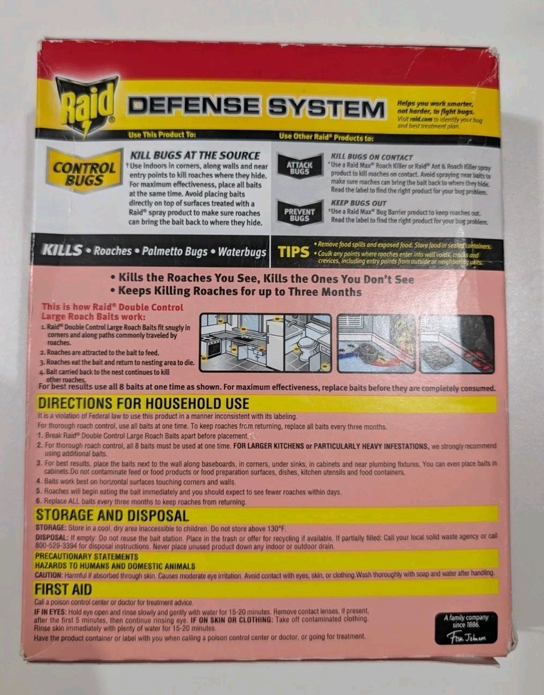 RAID Double Control Large Roach Baits 8 Count Defense System BIN 3