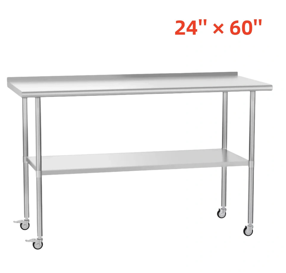 Commercial Restaurant Kitchen Prep Work Table 24" x 60" w/Backsplash & Casters