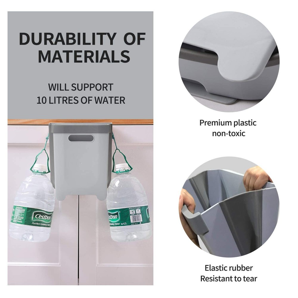 Hanging Collapsible Trash Can - 9L Wall Mounted Foldable Waste Bin for Kitche...