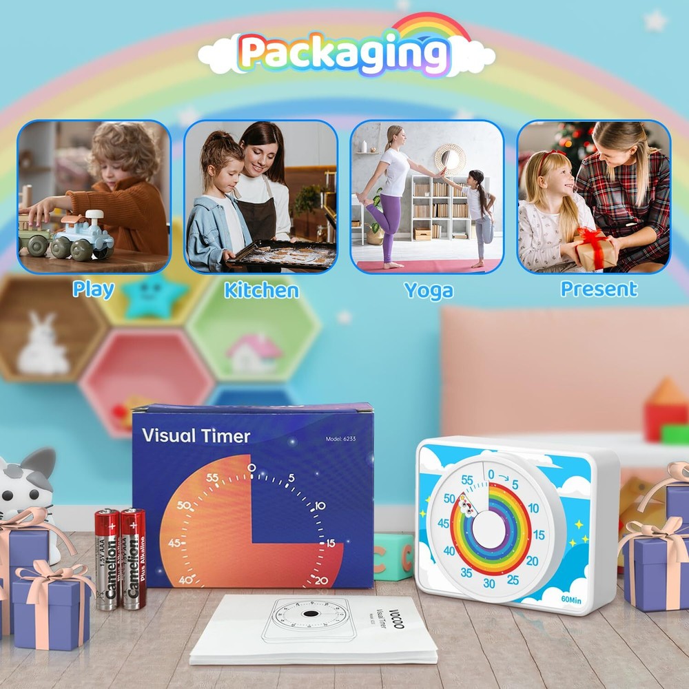 Visual Timer for Kids Rainbow 60 Min Countdown Tool for School Office Kitchen