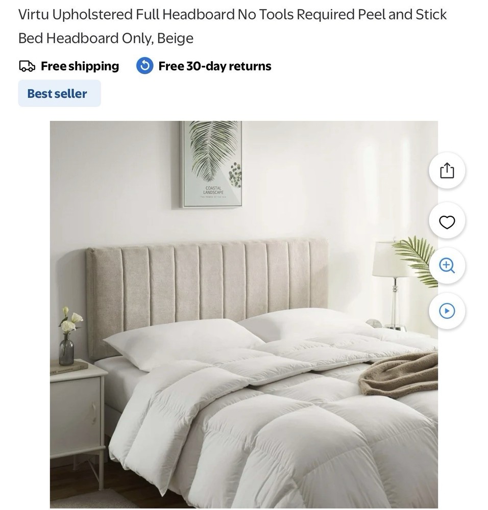Virtu Upholstered Full Headboard Peel & Stick Beige
