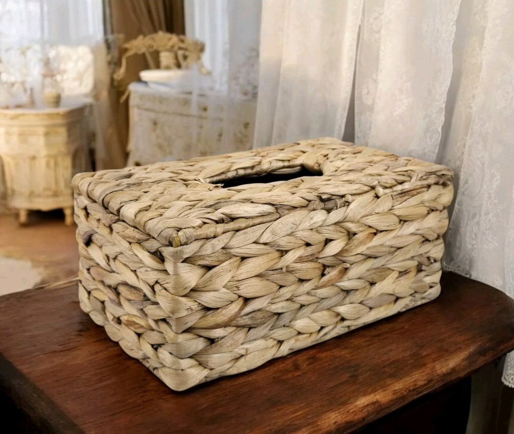 Decorative Natural Woven Seagrass Tissue Box Rectangular Cover Boho Beach Cottag