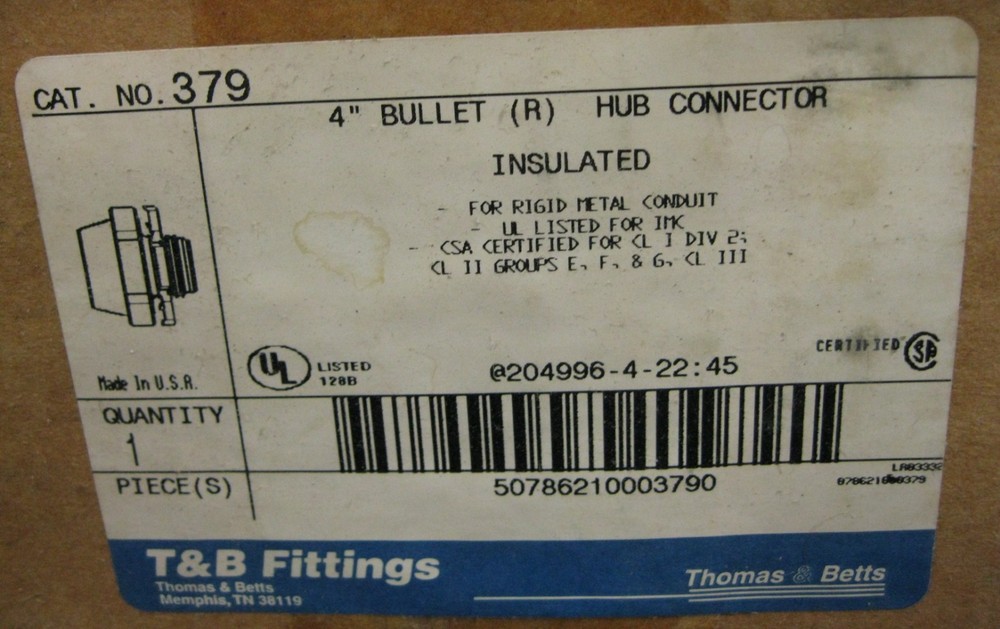 Thomas & Betts No. 379 4" Bullet Hub Connector
