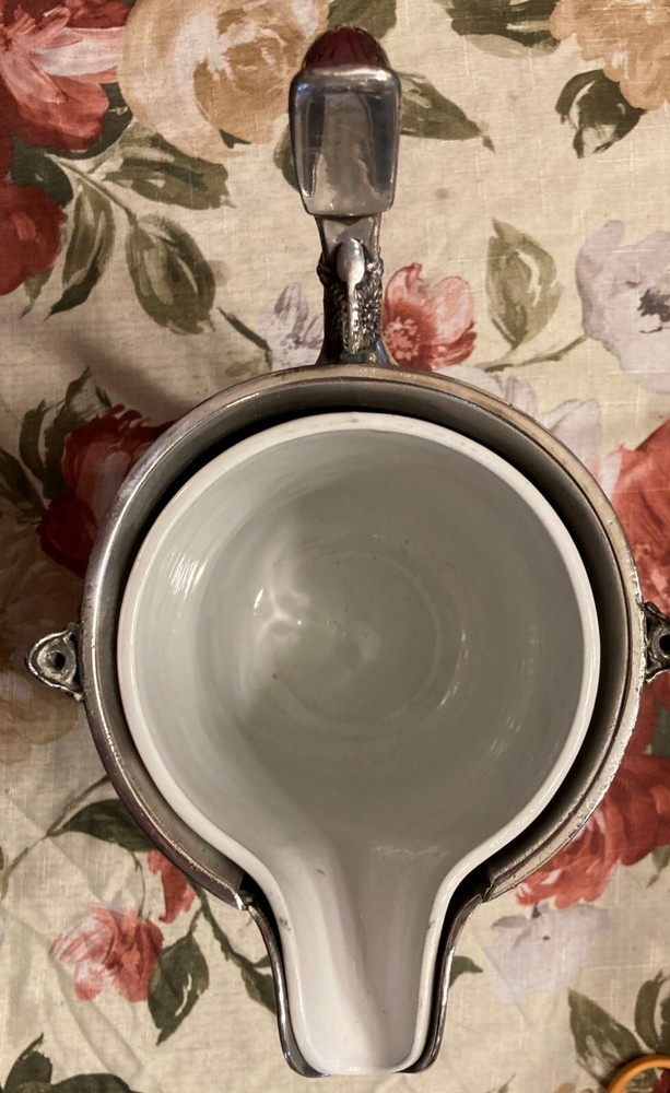 Antique / Vintage Reed & Barton Silver Plate Pitcher Tankard W/ Ceramic Insert