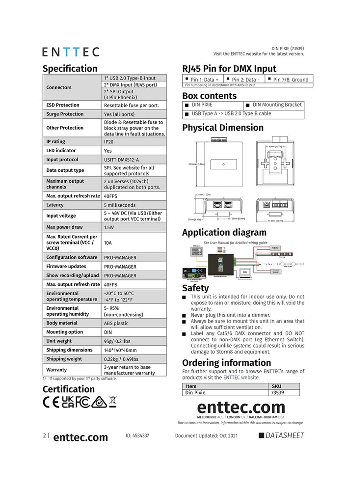 Enttec Din Pixie 73539 2-Universe DMX LED Pixel Controller, Black