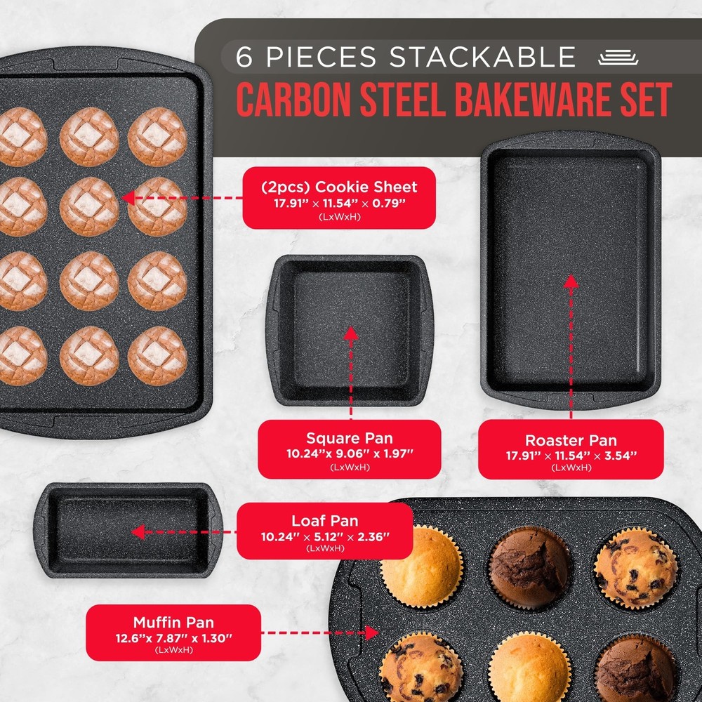Bakken Swiss - Bakeware Set – 6 Piece – Stackable, Deluxe, Non-Stick