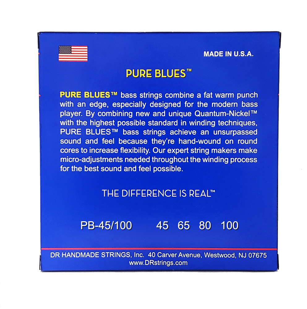 DR Strings PURE BLUES Bass Strings: Medium Light 45-100 [PB-45/100]