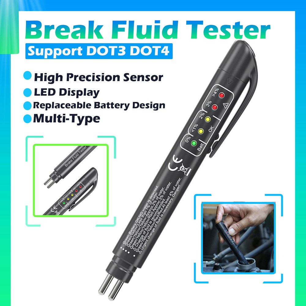 For DOT3/DOT4 Auto Liquid testing Brake Fluid Tester Pen 5 LED Indicator Display