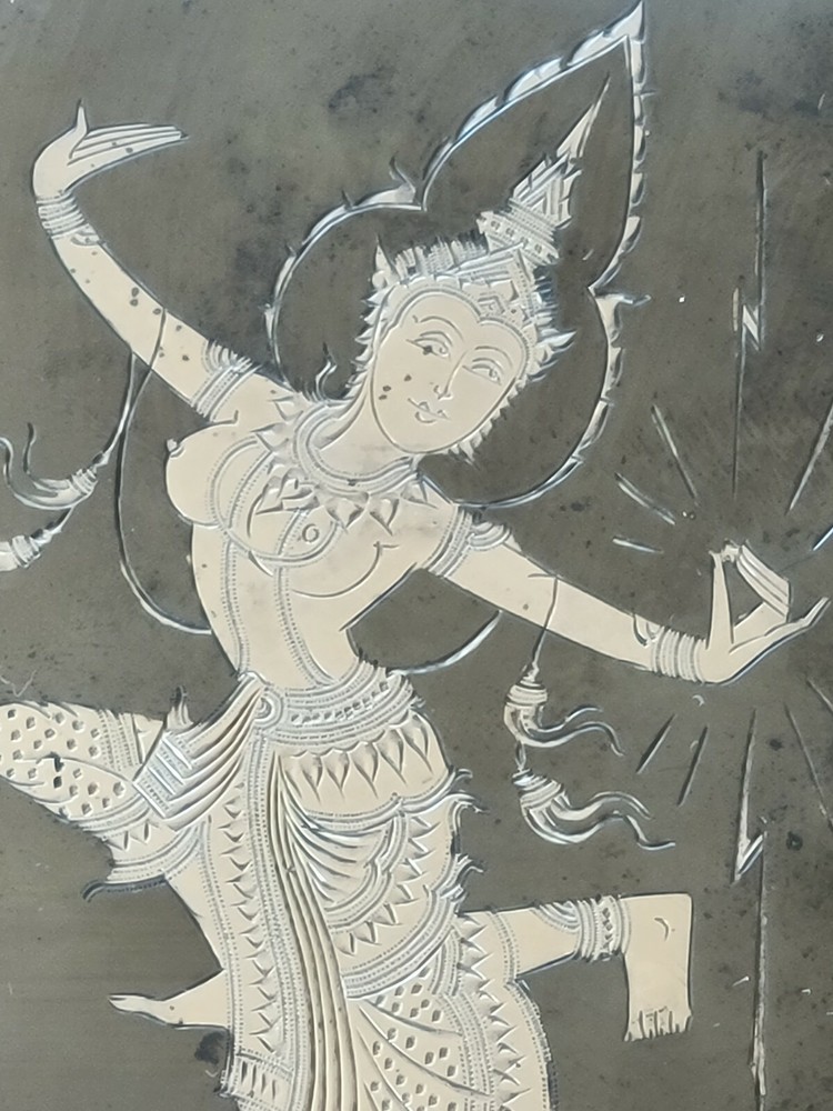 VTG Siam Thailand Solid Sterling Silver & Niello Dancer Etch Cigarette Case