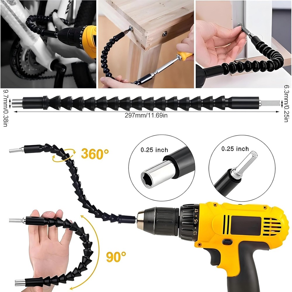 17Piece Flexible Drill Bit Extension, Include 3Pcs Rotatable Socket Adapter 2Pcs