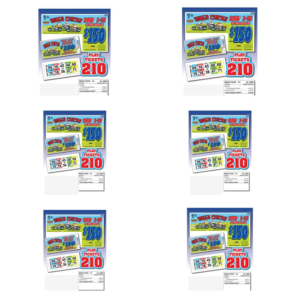 Pull Tab Ticket - Hard Card - Game- 6 Pack - Biker Chicks - 210 ct ea