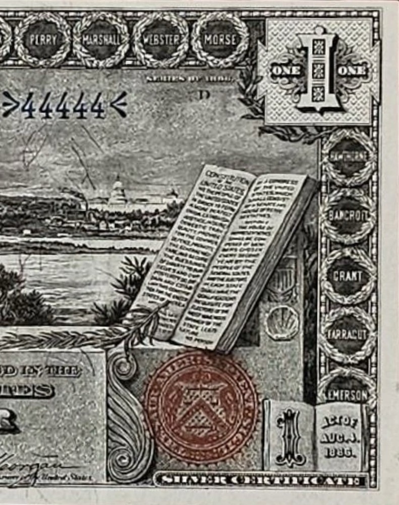 1896 $1 🇺🇸 EXAMPLE ( Silver Certificate Educational Note) Solid Number 4’s EPQ