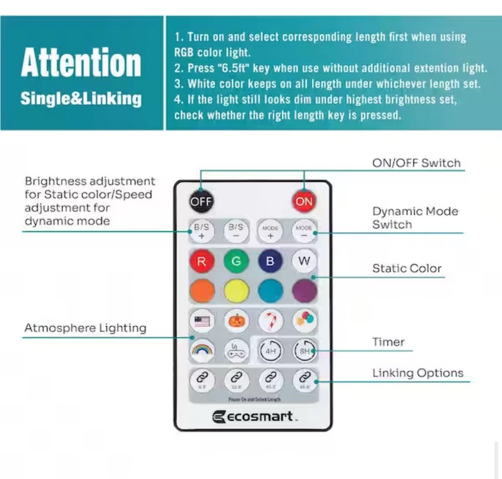 EcoSmart 6.5 ft. Color Changing Dimmable PlugIn LED Neon Flex Strip Light Remote