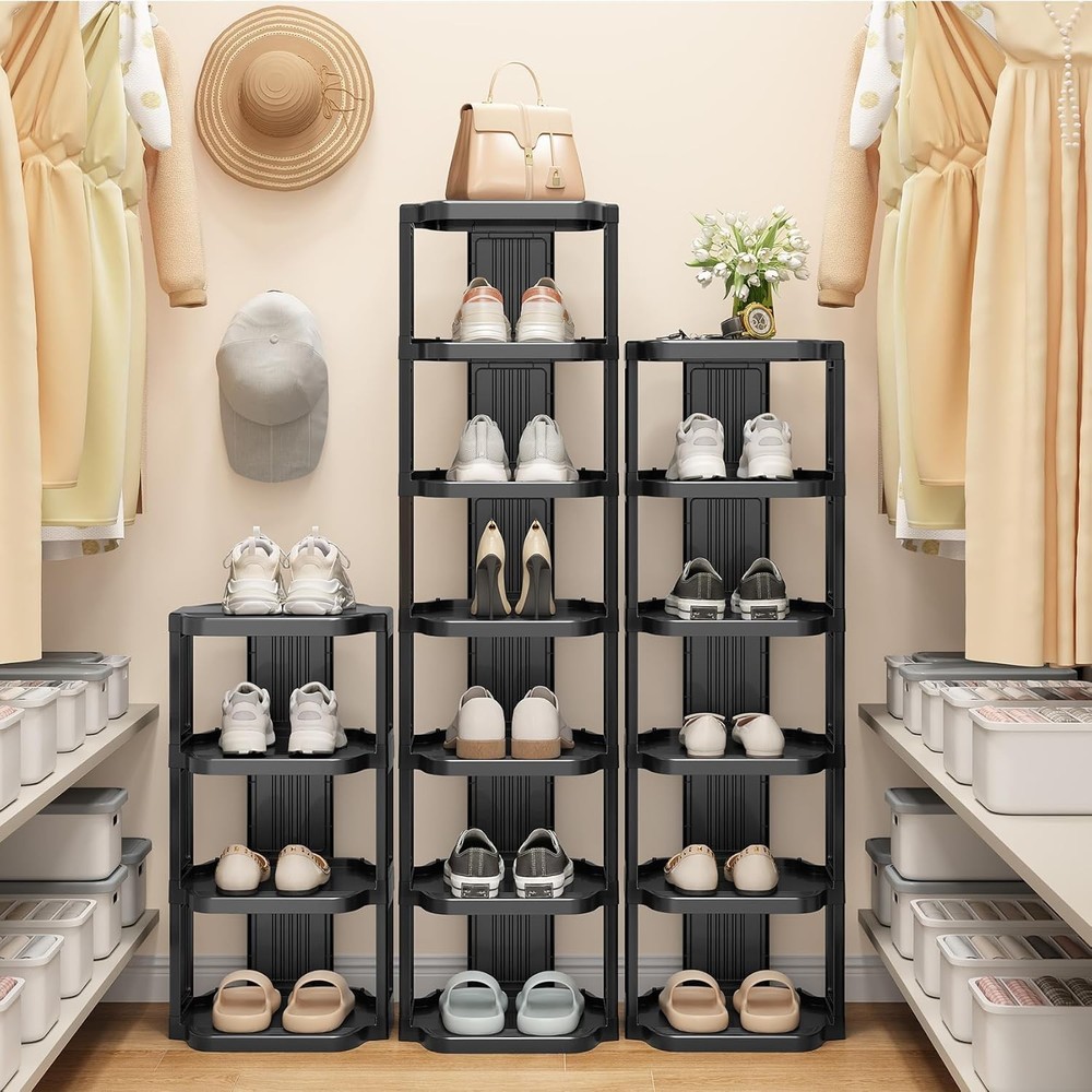 Kitstorack 8-Tier Vertical Plastic Shoe Rack, Freestanding Stackable Storage Org