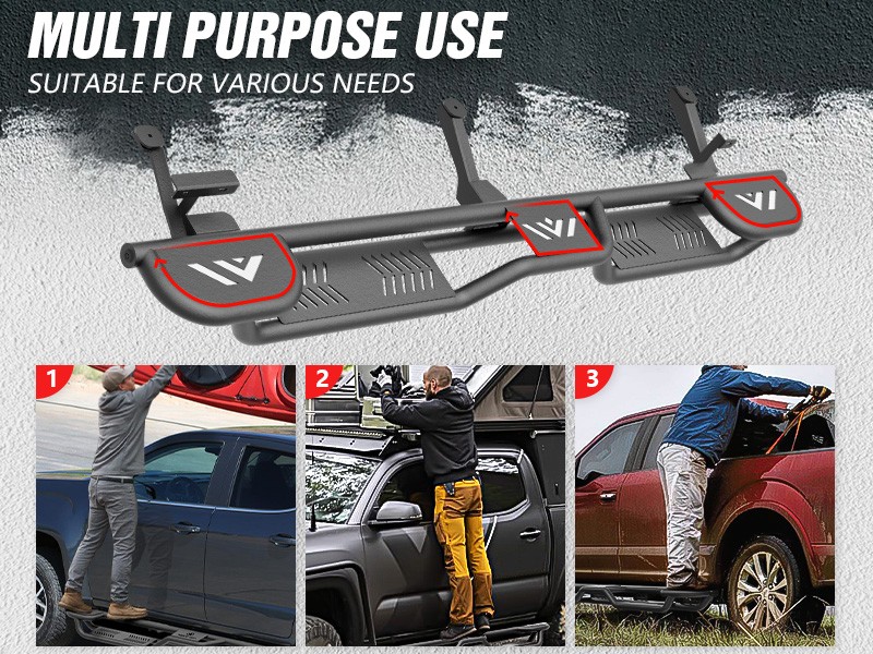 3- Raised Steps Side Running Boards For 2002-2008 Ram 1500 Double/ExtendedCab