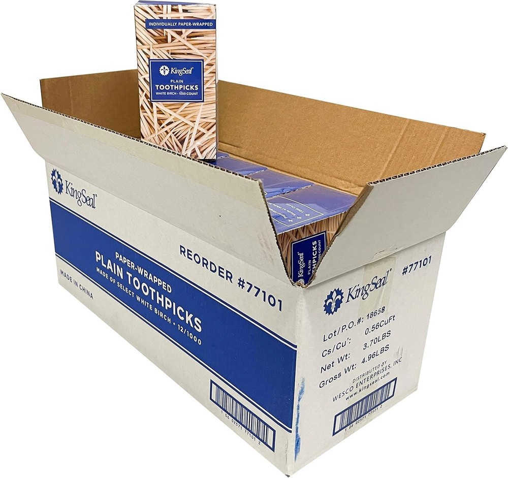 4000 Count | KingSeal Individually Paper Wrapped PLAIN Unflavored Birch Toothpic