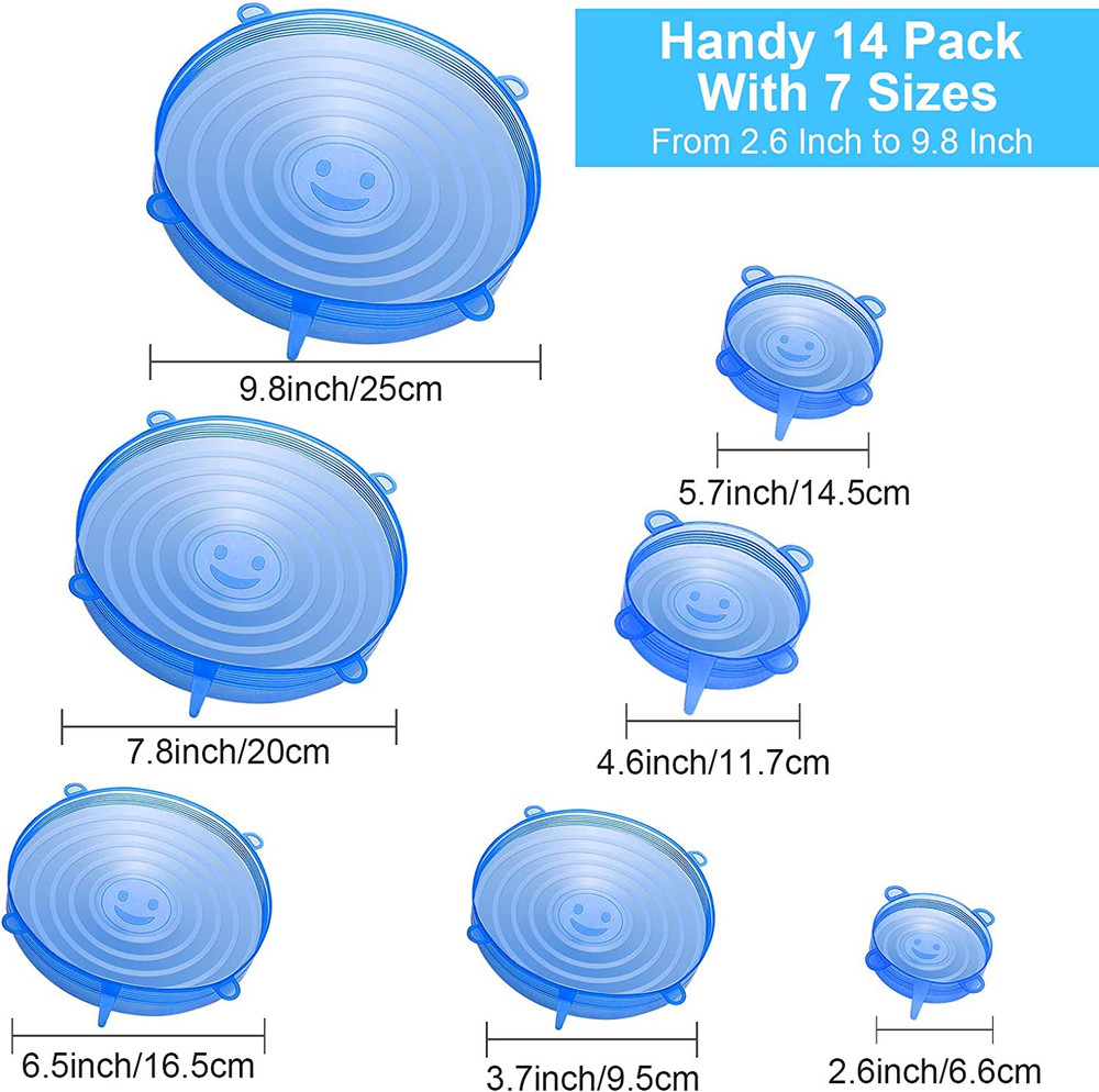 Tapas Silicona Reutilizables Pack 14 Redondas Flexibles Para Almacenaje Comida