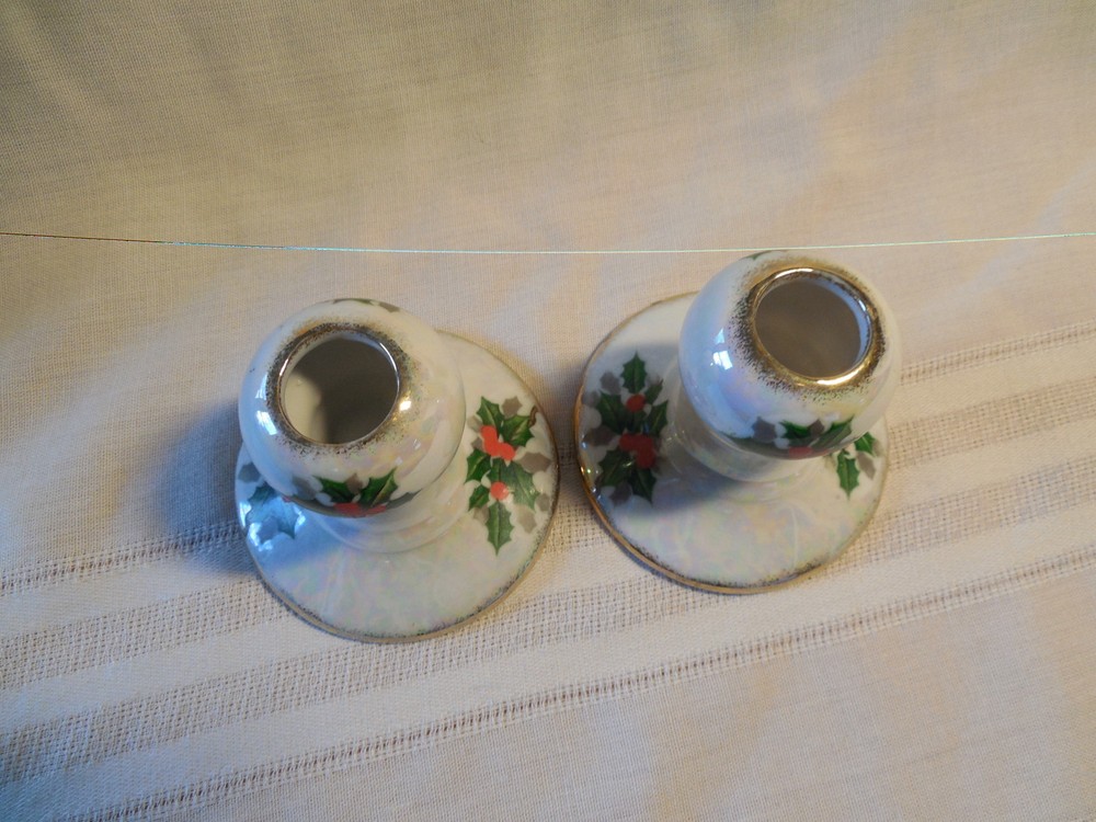 Ucagco lusterware holly candle holders Japan