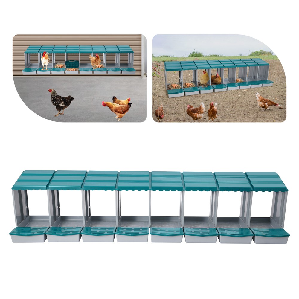 8-grid Green Chicken Nesting Box Chicken Eggs Laying Box with Egg Storage PP