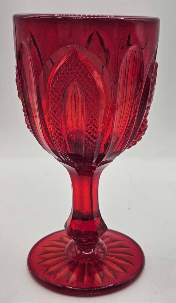 Small L. G. Wright Glass Magnet and Grape Wine Stem, in Ruby about 4 3/4" tall