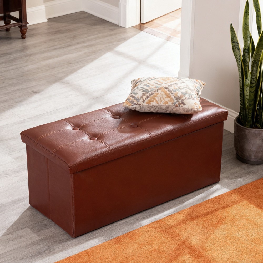 Brown Sturdy Ottomans Foot Bench Foldable Storage Footstools Spacious Organizer