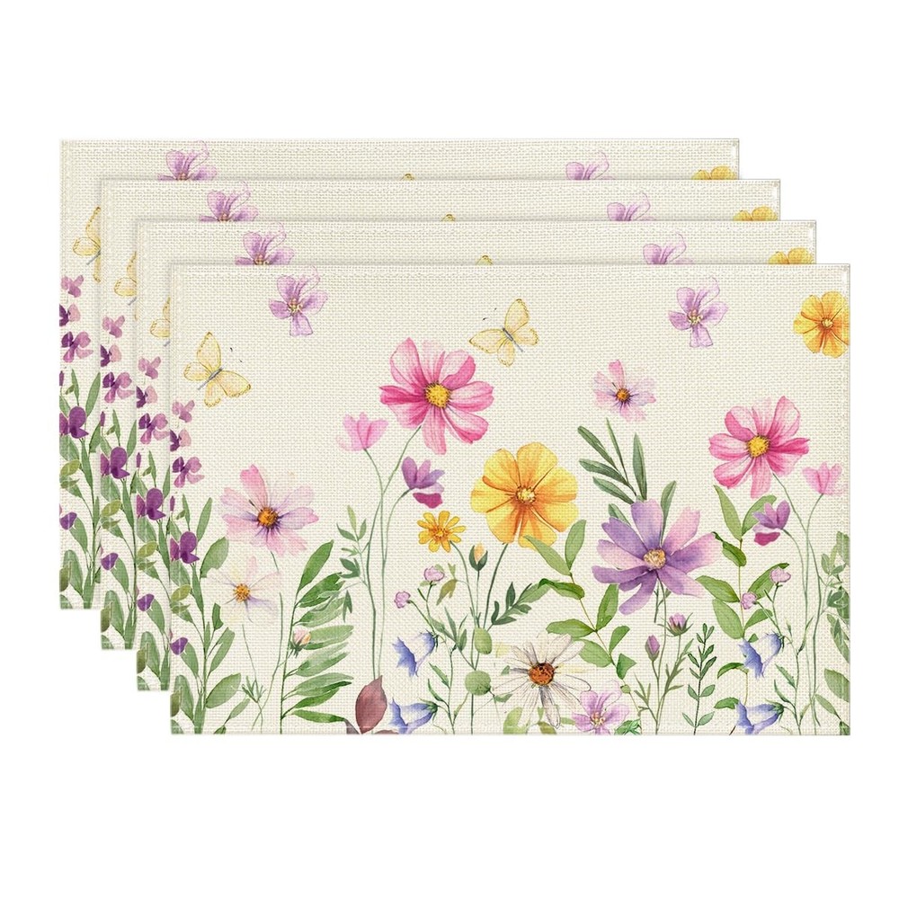 Artoid Mode Floral Butterfly Summer 12" x 18", Rectangular 4 Pcs, Beige