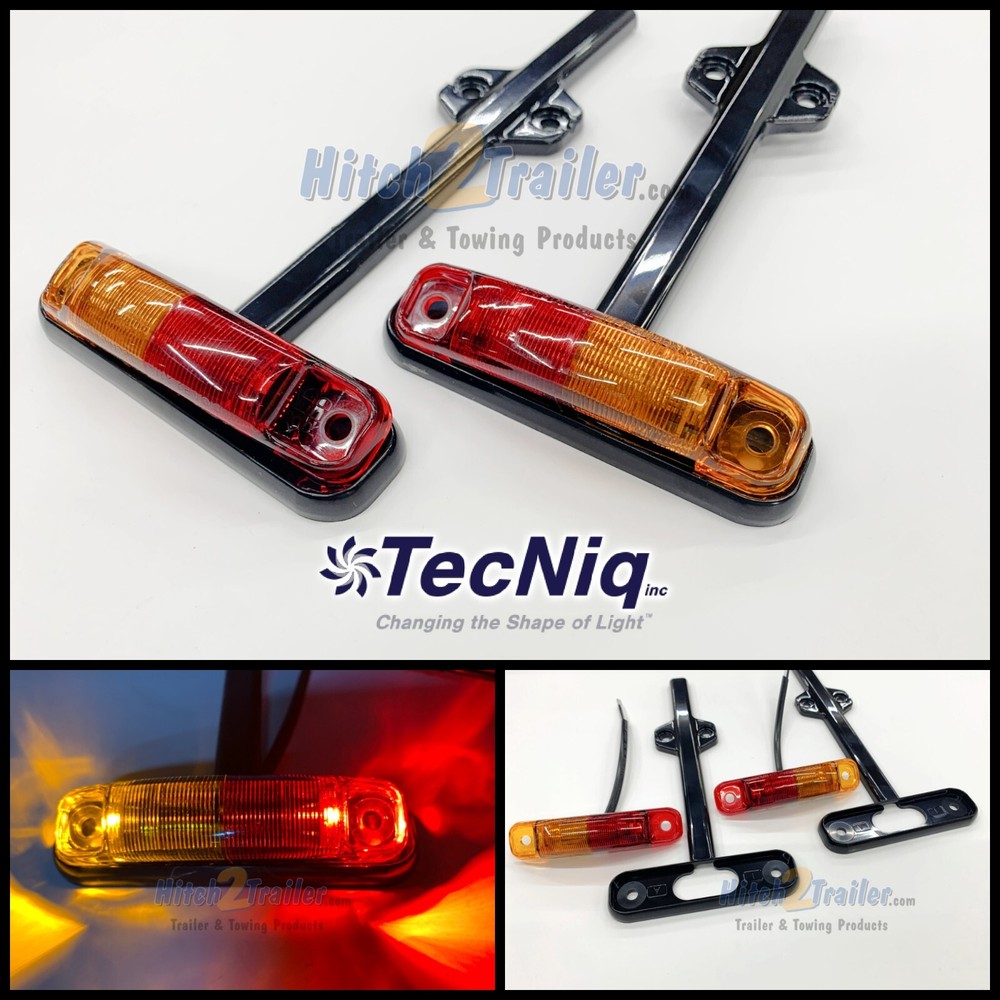 Pair Red / Amber LED Trailer Fender Marker Clearance Light Black Base Tecniq S91