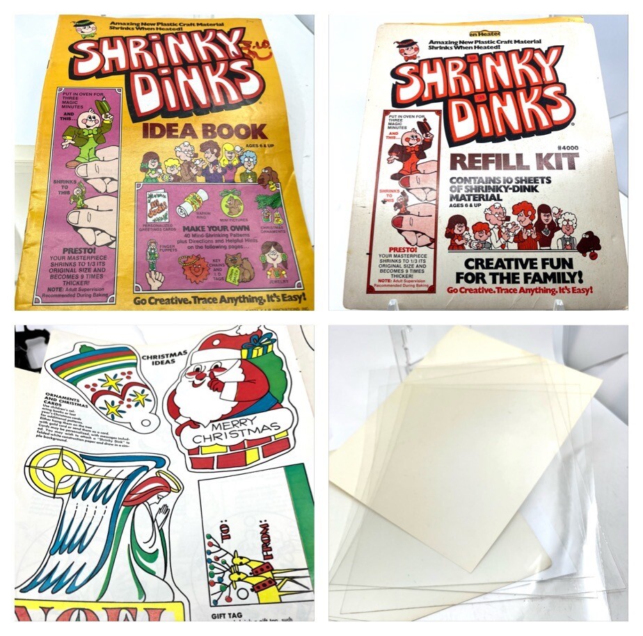 Vtg 1974 SHRINKY DINKS Refill Kit ONLY 5 Plastic SHEETS Left-Pattern Ideas Book