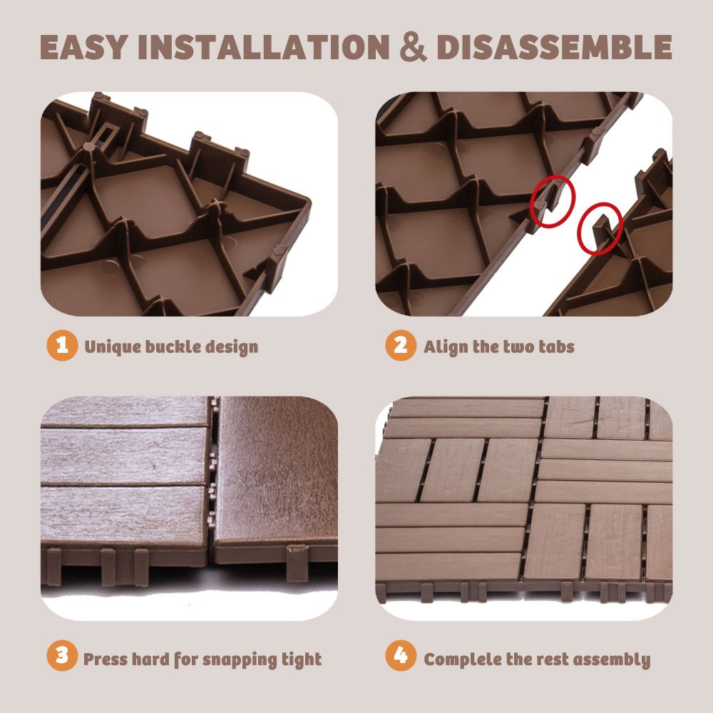 68 Pack 11.42"x11.42" Plastic Interlocking Deck Tiles Flooring Pool Poolside