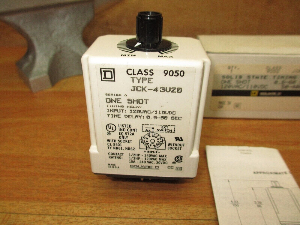 Square D 9050JCK43V20 Solid State Timing Relay, .6-60 sec, New Open Box