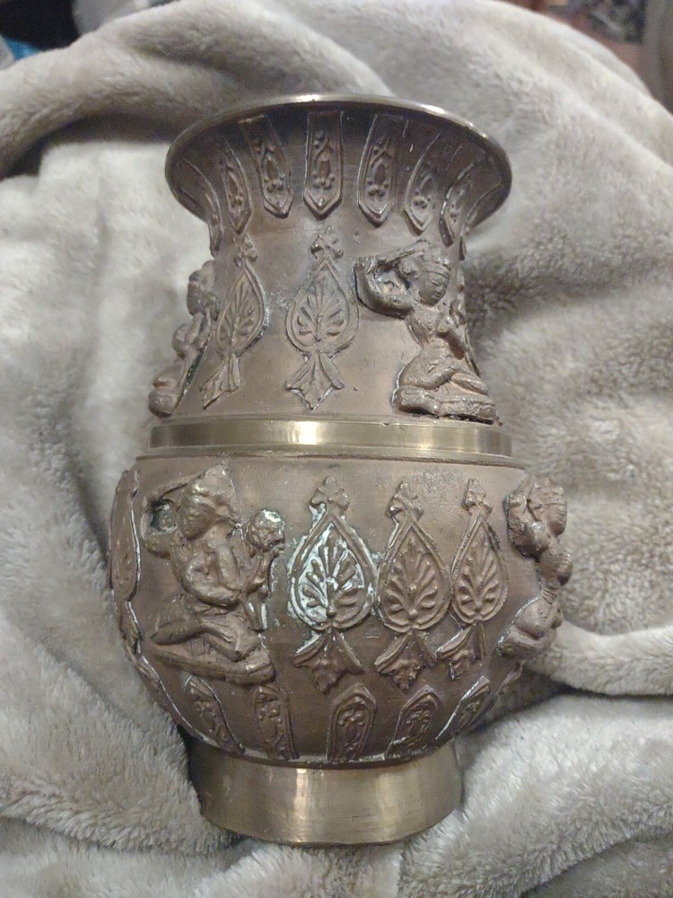 Brass Handcrafted Lota With Budha Design Decorative 7" Signed