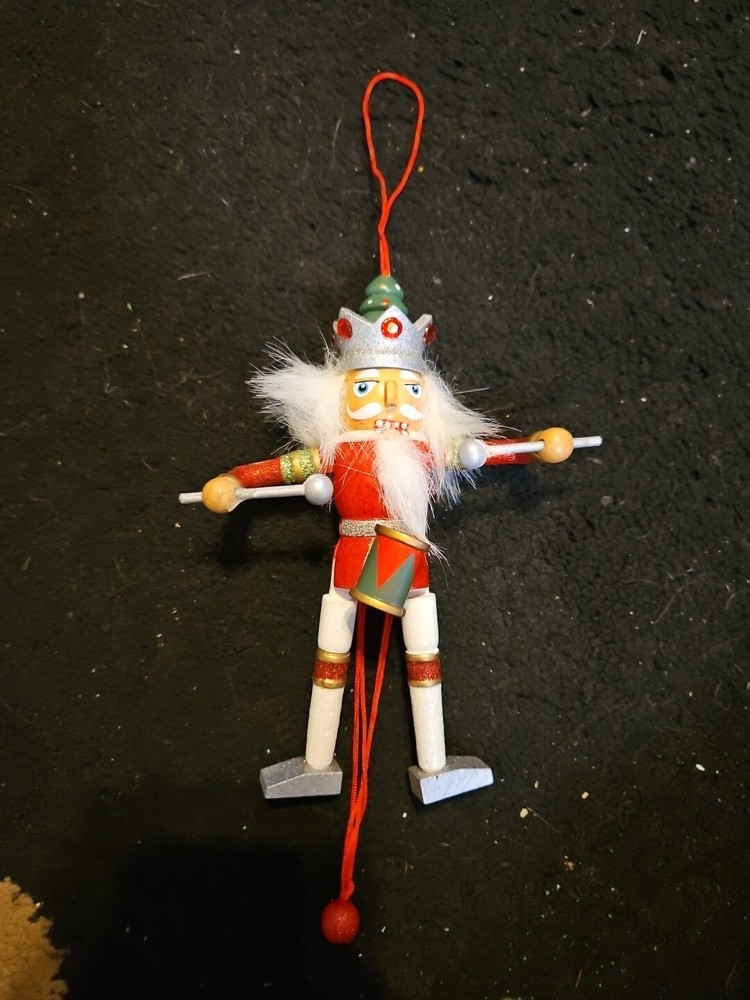 Wooden Pull String Puppet Nutcracker Christmas Ornament 6"