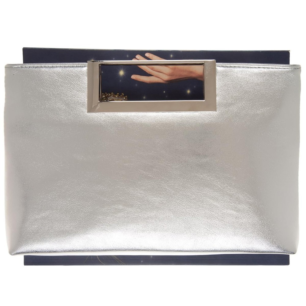 Crushed Metallic Top Handle Clutch Silver50
