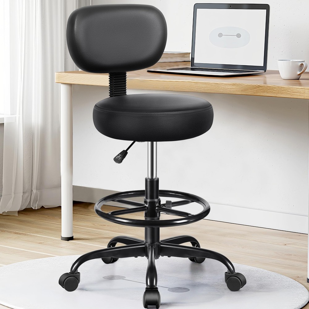 Brick Attic Drafting Chair with Backrest – Adjustable Foot Rest Medium, Black