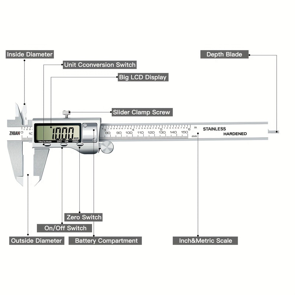 Digital Vernier Caliper 19A05, 0.01mm Resolution LCD for Workshop/DIY