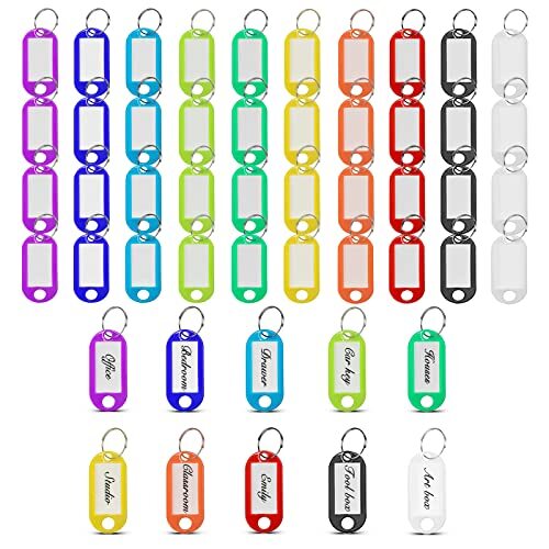 200 Pack Plastic Key Tags with Label Window and Split Key Ring Luggage Tag