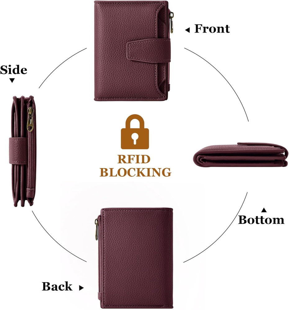 Small Wallet Women RFID Blocking Soft Leather Bifold Compact Card Holder Wallet