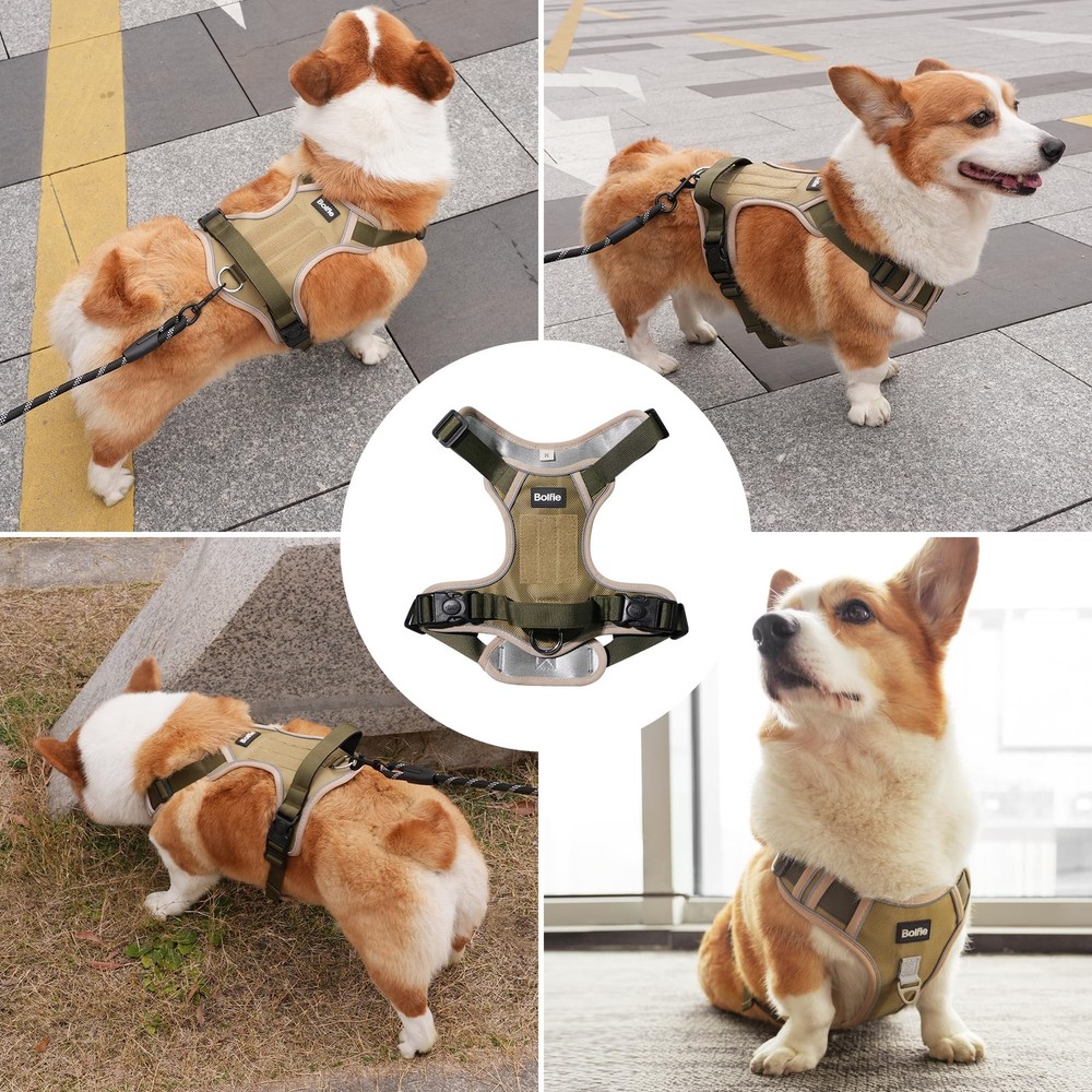 Small Dog Harness, Heavy Duty Tactical No-Pull Reflective Harness & Collar Se...
