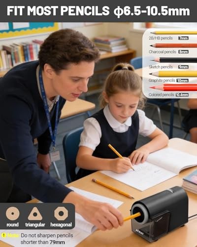 Electric Pencil Sharpener, Fully Automatic Pencil Sharpener for 6.5 Black